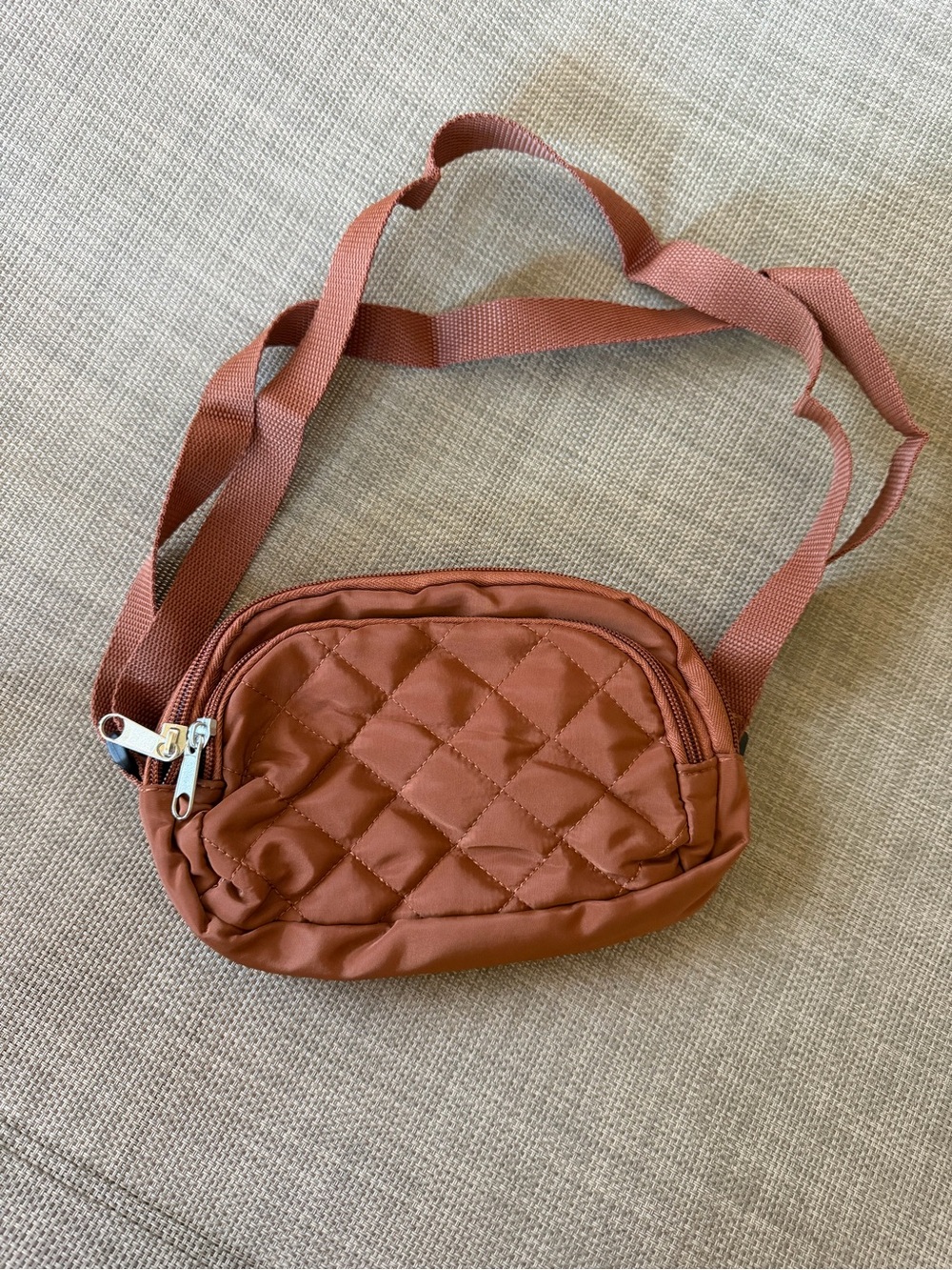 Quilted Crossbody Belt Bag - Rust Brown